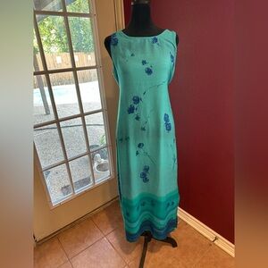 Vintage Koret Petites Sleeveless Floral Maxi Dress Blue Teal Summer Resort M